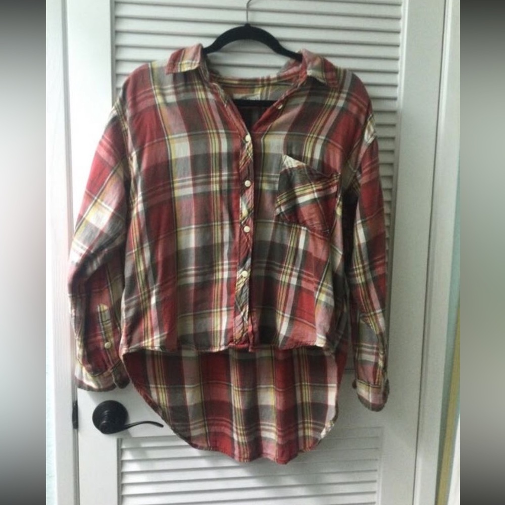 Ralph Lauren shoulder cutout high low flannel